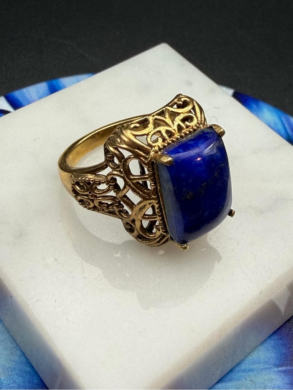 Karis Lapis lazuli Gold tone Ring #701 size 8